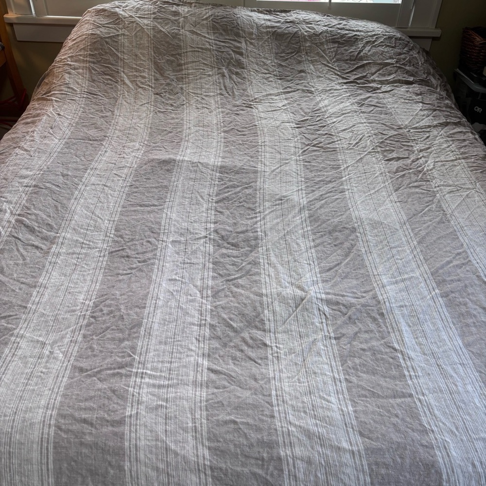 Restoration hardware 100% linen beige cream striped duvet cover
